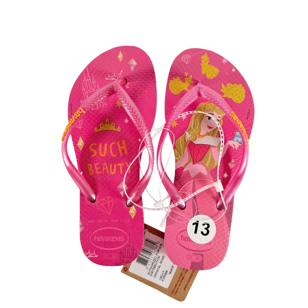 Havaianas Kids Slim Princess Sandals Crystal Rose Aurora Flip Flops 13C/1Y NWT